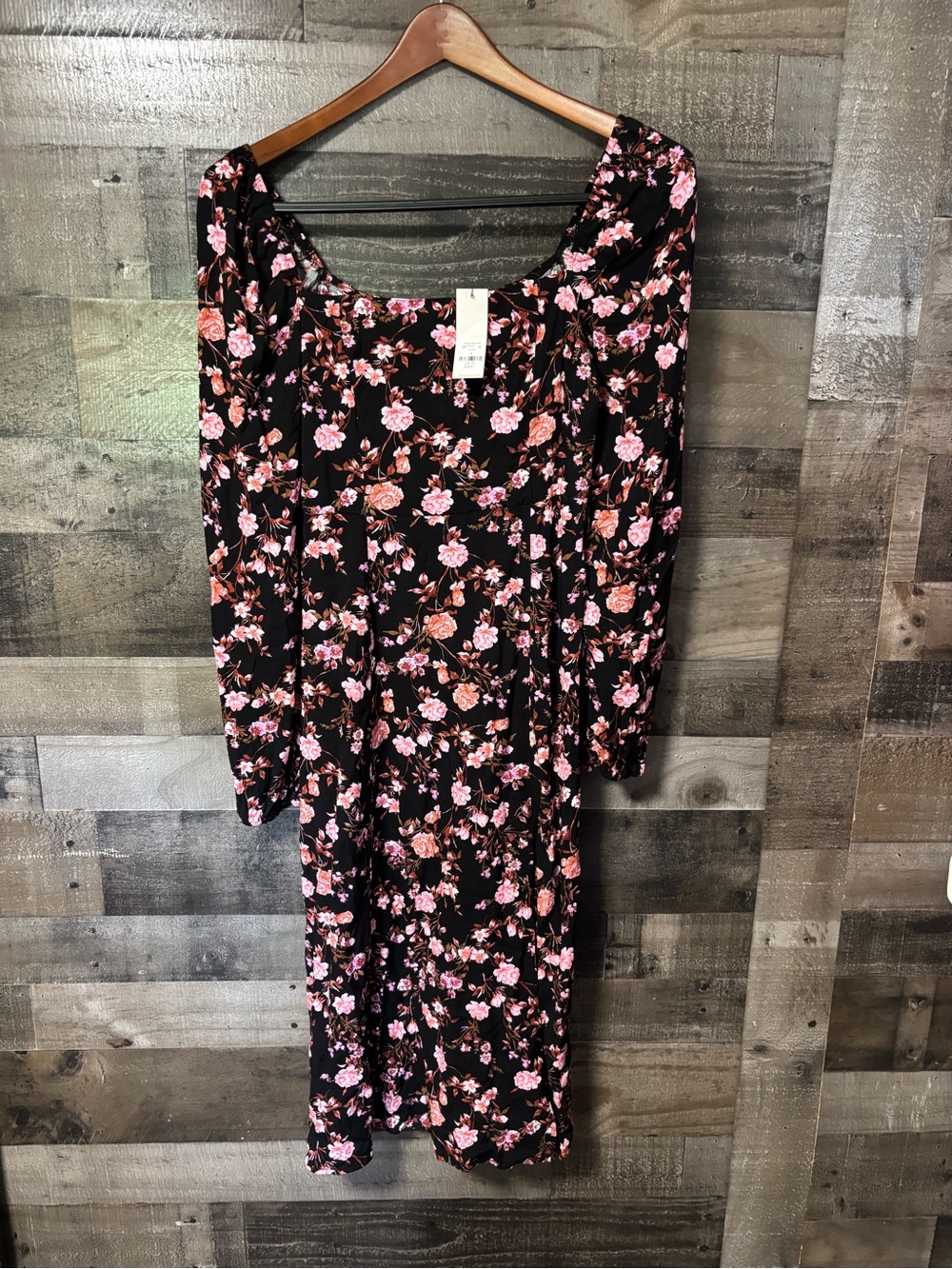 Francesca's mi ami Black Dress with Pink Floral Print Small Cottagecore